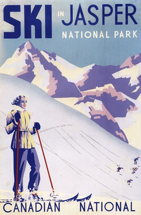 Framed Ski In Jasper Canadian National Print