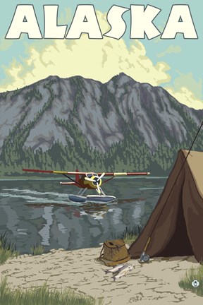 Framed Alaska Plane Lake Campsite Print