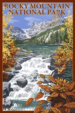 Framed Rocky Mountain Park Waterfall Ad Print