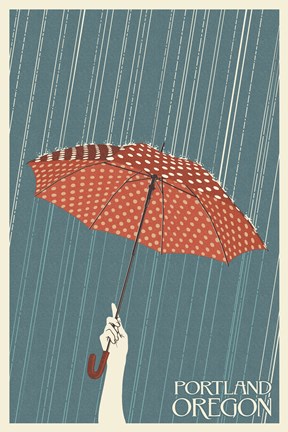 Framed Portland Oregon Umbrella In Rain Print