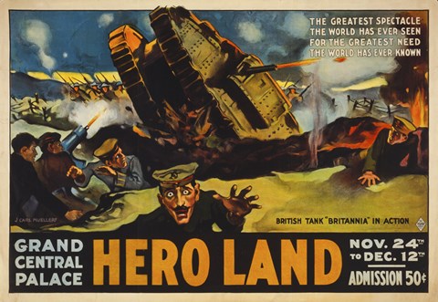 Framed Hero Land, WWI Movie Poster Print