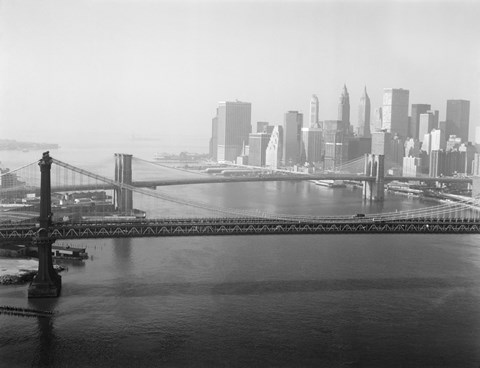Framed Brooklyn Bridge and Manhattan Bridge Aerial Print