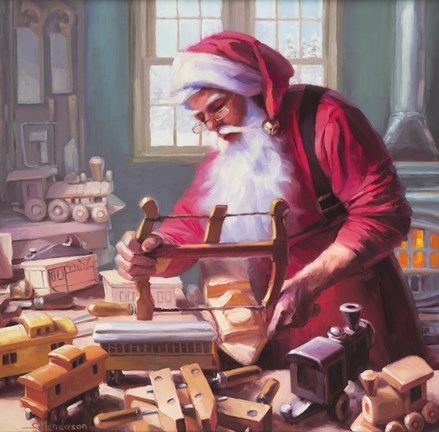 Framed Santa In The Workshop Print