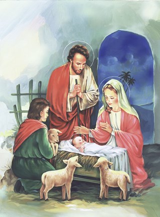 Framed Mary and Joseph&#39;s Adoration In Manger Print