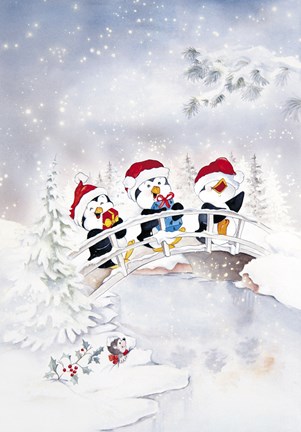 Framed Penguin Christmas Carol Print