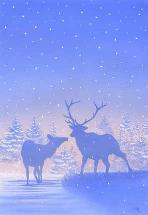 Framed Winter Snow Deer Silhouette Print
