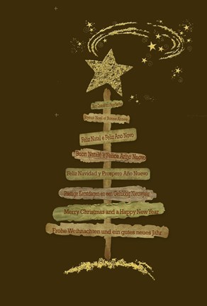 Framed Merry Christmas Multilingual Text Tree Print