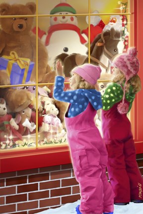 Framed Christmas Toy Window Shopping Print