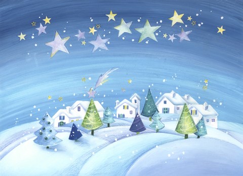 Framed Starry Holiday Snow Scene Print