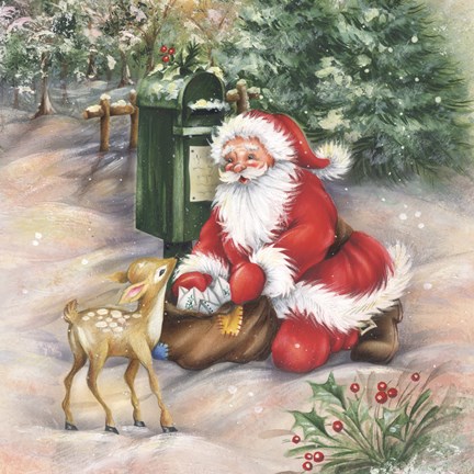 Framed Santa&#39;s Meeting At the Mailbox Print