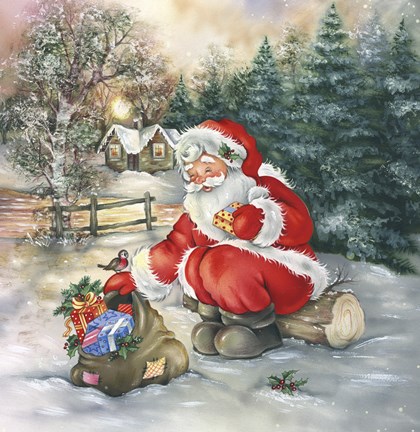 Framed Santa&#39;s Christmas Gift Bag Print