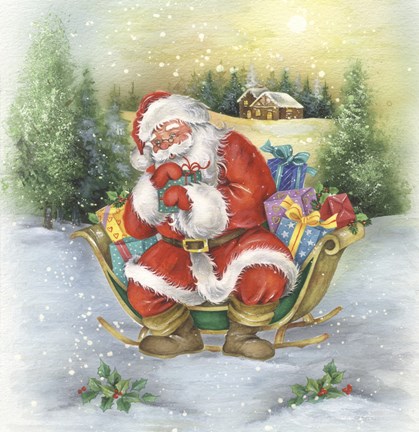 Framed Santa&#39;s Christmas Sleigh Gift Count Print