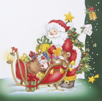 Framed Santa&#39;s Christmas Gifts and Sleigh Print