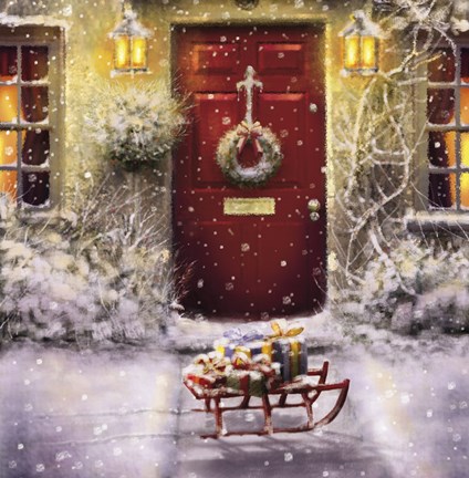 Framed Red Door and White Christmas Print