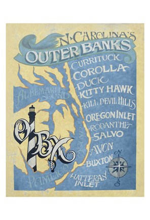 Framed Outer Banks, North Carolina Beach Map Print