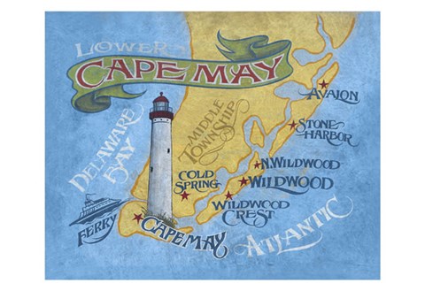 Framed Cape May Beach Map Print