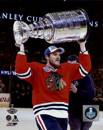 Framed Andrew Shaw with the Stanley Cup Game 6 of the 2015 Stanley Cup Finals Print