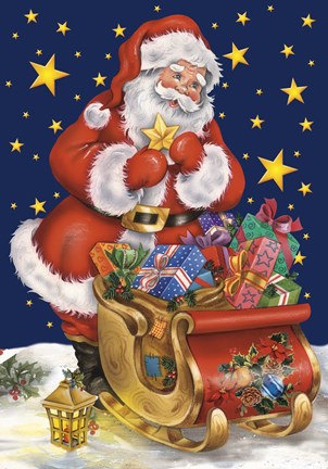 Framed Santa&#39;s Gifts And Stars Print