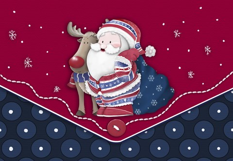 Framed Santa And Rudolph&#39;s Blue Polkadot Hug Print