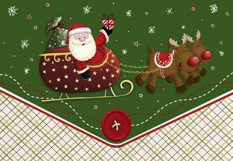 Framed Santa&#39;s Flying Button Ride Print