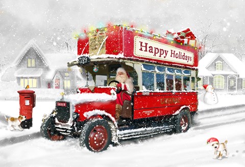 Framed Santa&#39;s Happy Holiday Bus Print