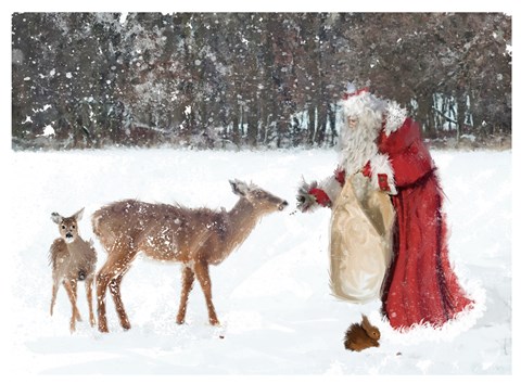 Framed Santa Greets The Deer Print