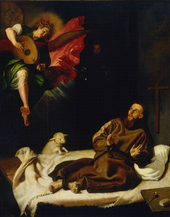 Framed Saint Francis Vision of a Musical Angel Print