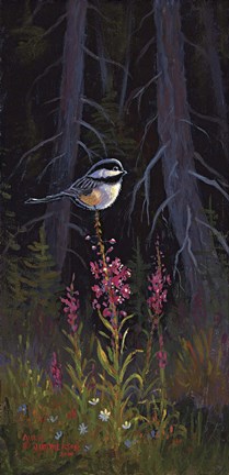 Framed Fireweed Chickadee Print