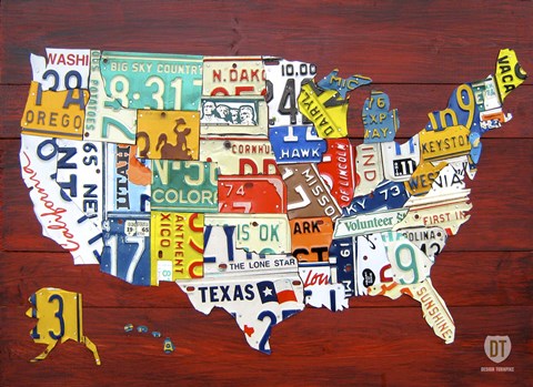 Framed License Plate Map USA I Print