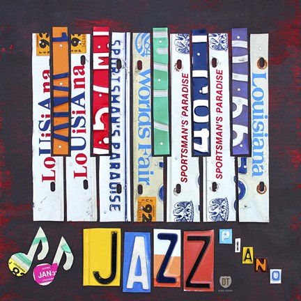 Framed License Plate Art Jazz Series Piano I Print