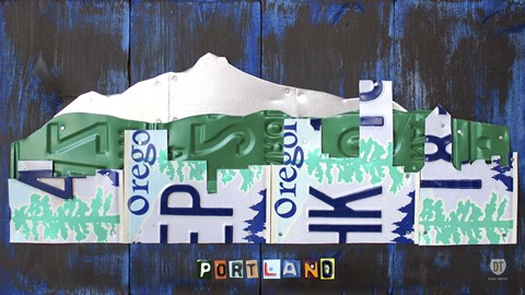 Framed Portland Skyline License Plate Art Print