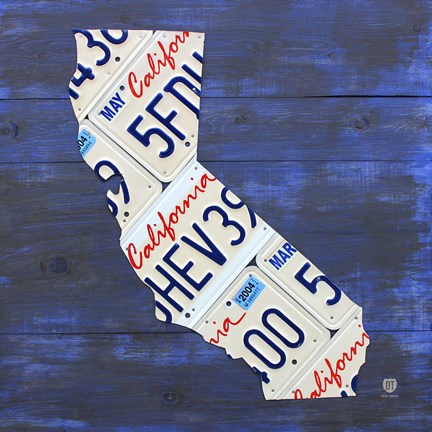 Framed California License Plate Map - Blue Print