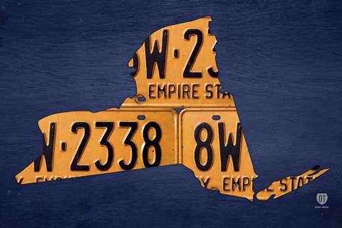 Framed New York License Plate Map Print