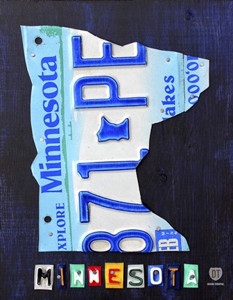 Framed Minnesota License Plate Map Print