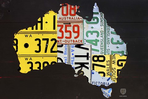 Framed Australia License Plate Map Print