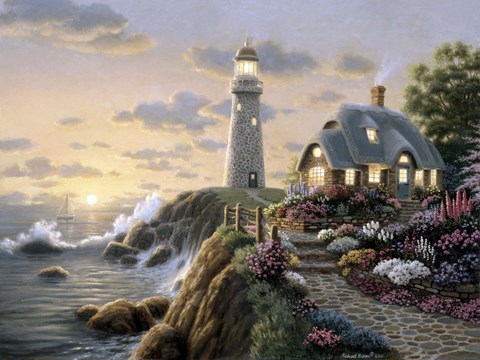 Framed Lighthouse Cottage Print