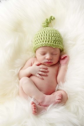 Framed Baby In Green Knit Cap Print