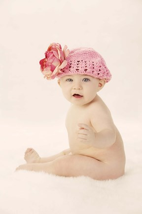 Framed Baby In Pink Bloom Cap I Print