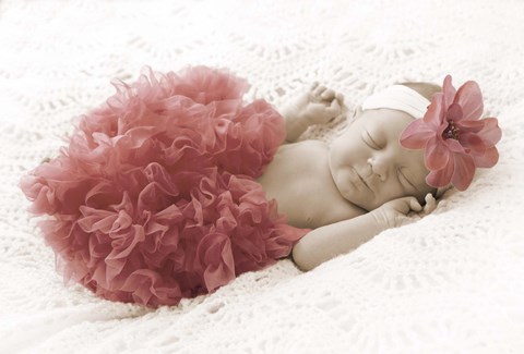 Framed Baby In Pink Bowb Print