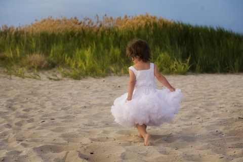 Framed Little Girl In White Beach Dress Print