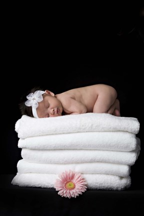 Framed Baby On Towel Pile Print