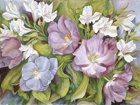 Framed Purple Tulips/ White Alstroneria Print