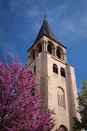 Framed Trees below the Eglise Saint Germain Bell Tower Print