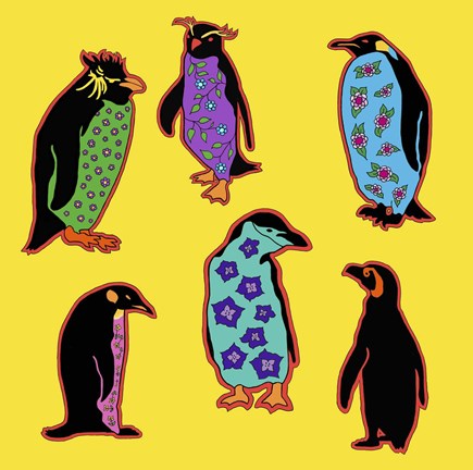 Framed 6 Penguins Print