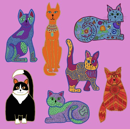 Framed 7 Cats Print