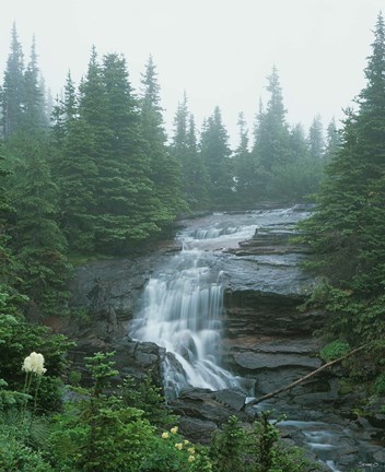 Framed Misty Daytime Falls Print