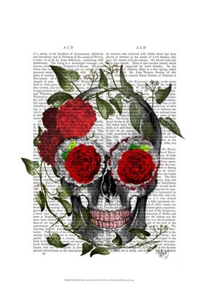 Framed Skull With Roses And Vines Print