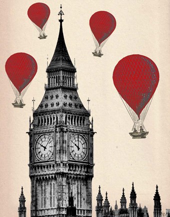 Framed Big Ben and Red Hot Air Balloons Print