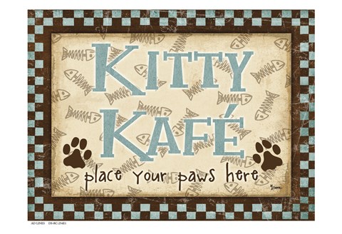 Framed Kitty Kafe Blue Print