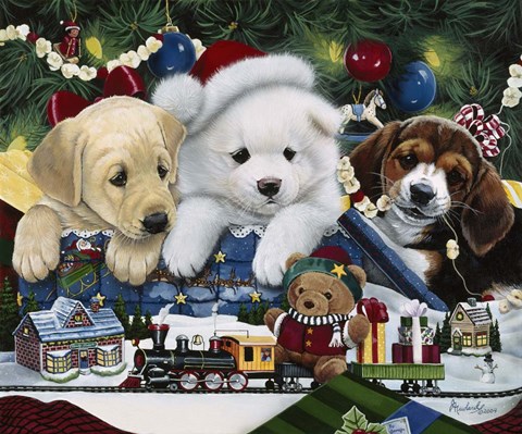 Framed Curious Christmas Pups Print